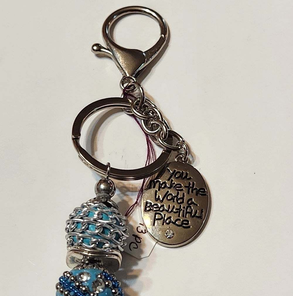 Hand Crafted Purse Charm/Key Chain with Pendant Turquoise Silver 4.5" - Picture 7 of 8
